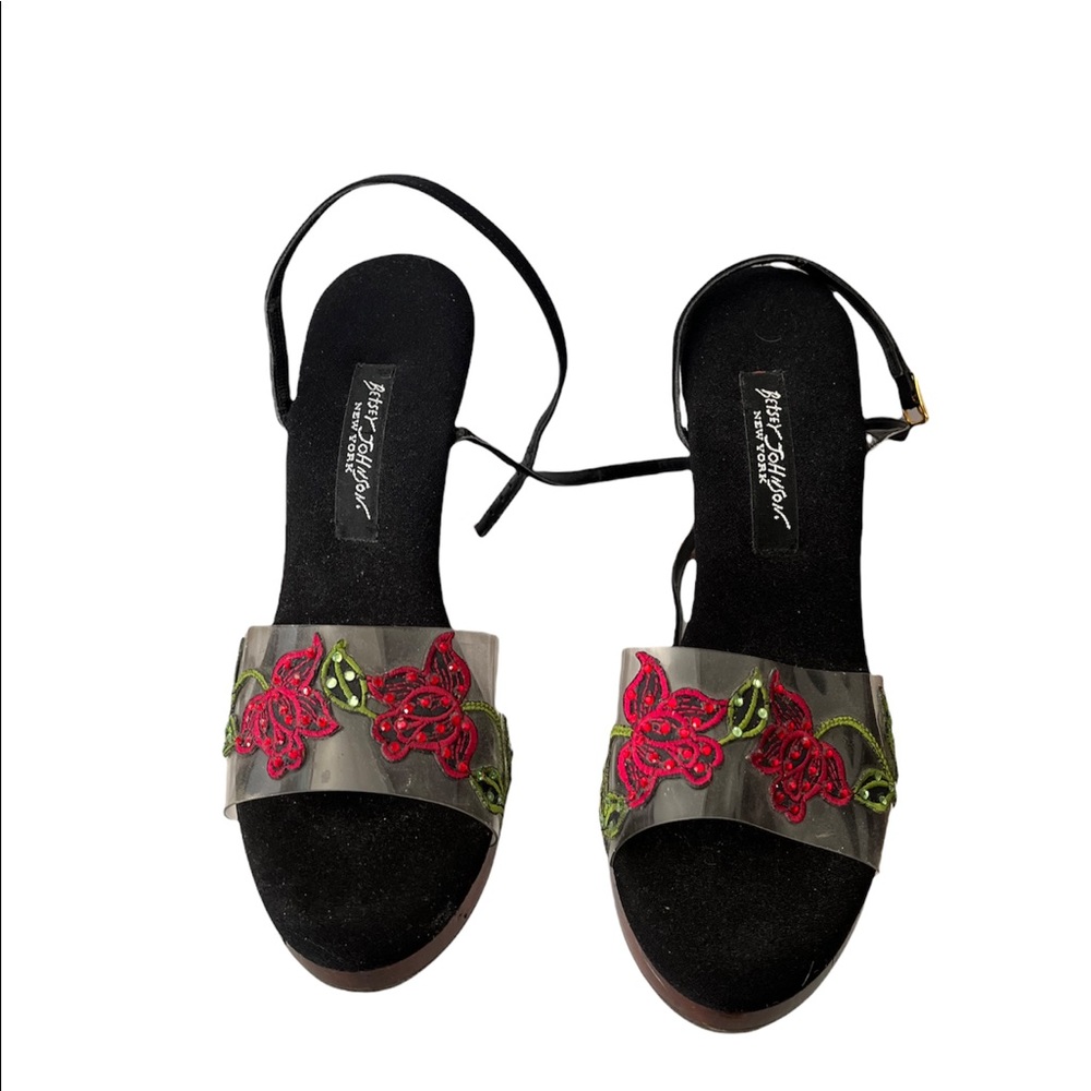 Vintage Betsey Johnson Suede Heels with Rose Appliqué